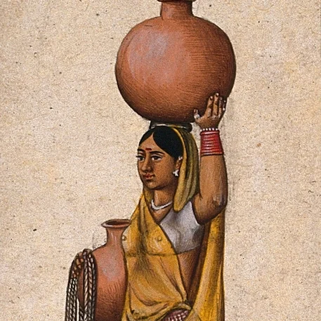 woman carrying two earthenware pots